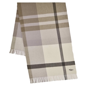 Mulberry Large Check Merino Wool Scarf Eggshell & Olive